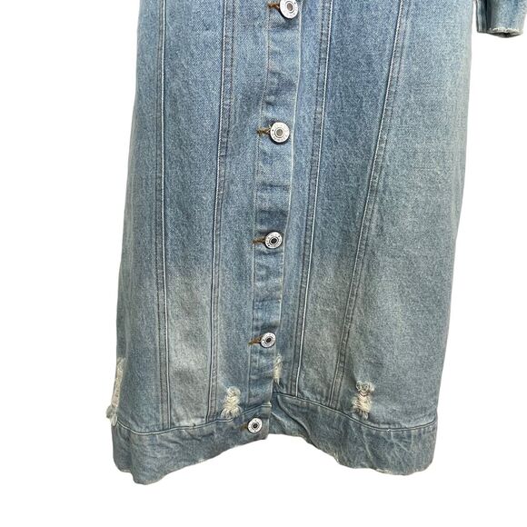 modest barbie distressed long denim trench coat  jacket dress size S - Picture 5 of 11